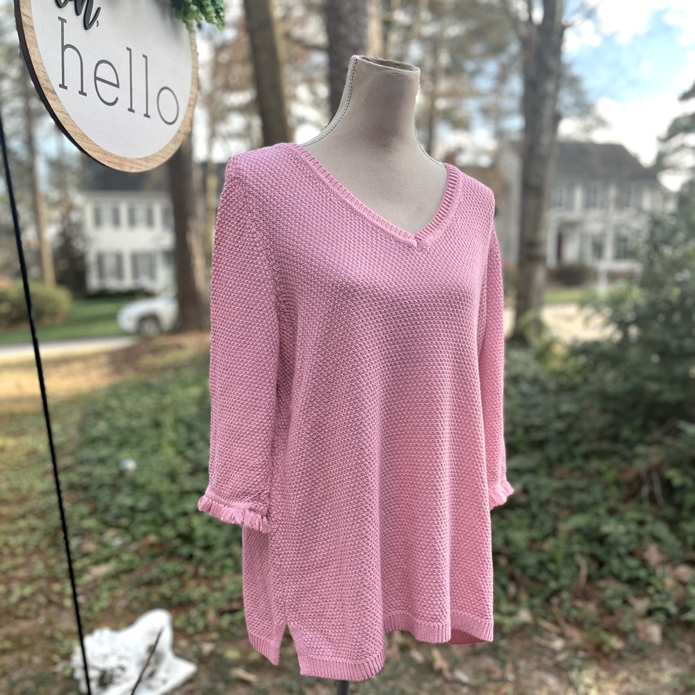 Talbots Crochet Cotton Sweater Tunic, Pink, 2X